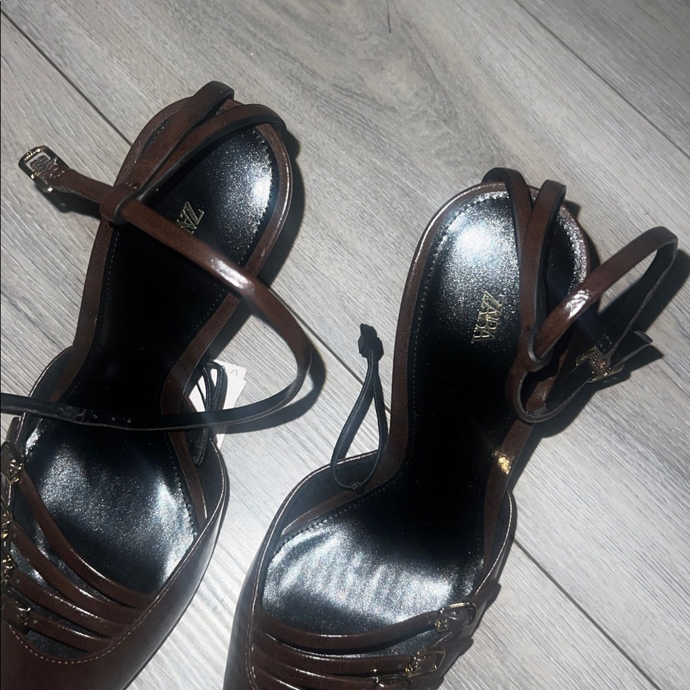 Zara Dark Brown Buckle Heels - Picture 5 of 7